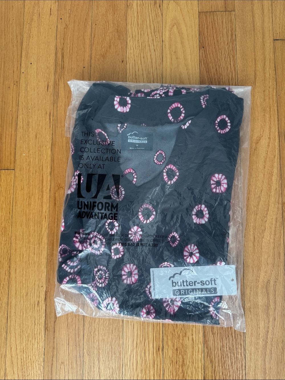 Uniform Advantage Black Short-Sleeve Top with Pink Circular Print